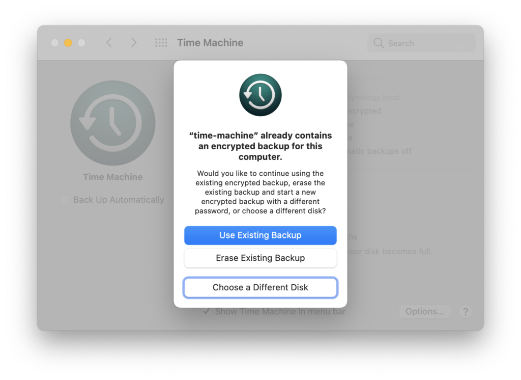 Time Machine > Select Backup Disk